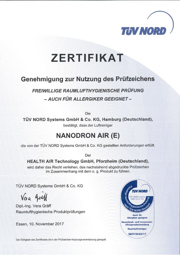 TÜV NORD ZERTIFIKAT(独文・原本)